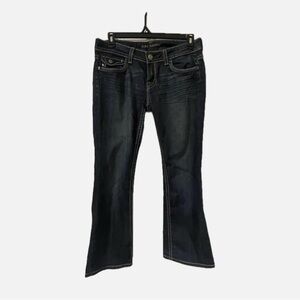 MEK Denim Blue Boot Cut Jeans with Subtle Fading